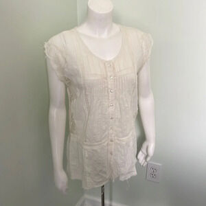 Free People Boho Lace Button Front Tunic Blouse Medium